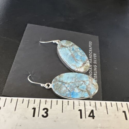Navajo Blue Turquoise Dangle Earrings | Sterling Silver | Authentic Native American Handmade | 15430