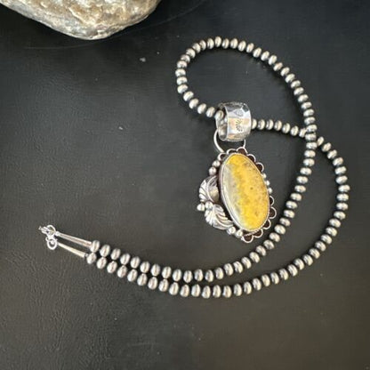 Navajo Bumblebee Jasper Pendant Necklace | Sterling Silver | Authentic Native American Handmade | 14984