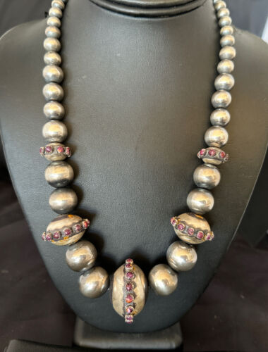 Navajo Purple Spiny Oyster Pearls Necklace | Graduated Sterling Silver | 21" | Authentic Native American Handmade | 16617