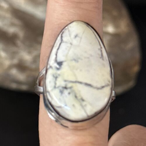 Men's Navajo White Buffalo Turquoise Ring | Sterling Silver | Sz 8.5 | Authentic Native American Handmade | 14744 - Masha USA