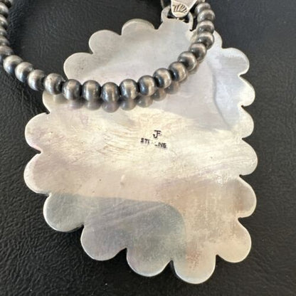 Navajo XL Blue Kingman Turquoise Cluster Pendant Necklace | Sterling Silver | Native American Handmade | 16796