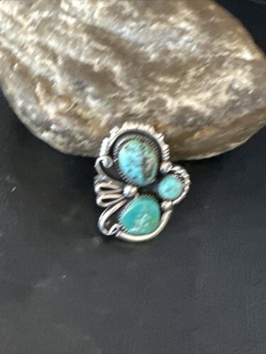 Navajo Blue Turquoise Cluster Ring | Authentic Native American Sterling Silver | Multi-Stone | Sz 9 | 14839