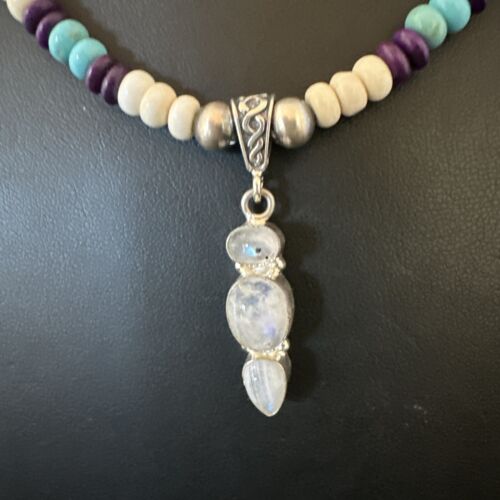 Navajo White Mother of Pearl, Turquoise, Sugilite Pendant Necklace | Sterling Silver | 16929