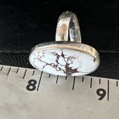 Men's and Women's Wild Horse Turquoise Ring | Navajo Sterling Silver | Sz 8 | Authentic Native American Handmade | 17280