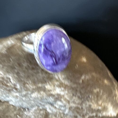 Women's Purple Charoite Navajo Oval Ring | Sterling Silver | Sz 7 | Authentic Native American Handmade | 16051