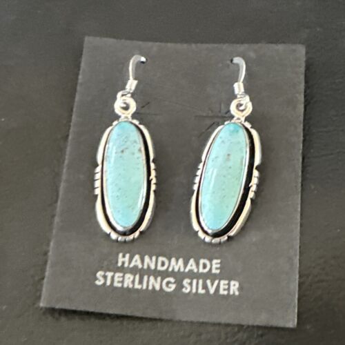 Women's Blue Dry Creek Turquoise Dangle Earrings | Navajo Sterling Silver | Authentic Native American Handmade | 16509