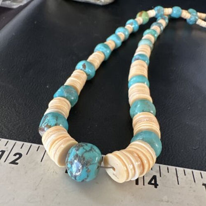Santo Domingo Blue Nugget Turquoise Necklace | Sterling Silver | 28" | Authentic Native American Handmade | 15292