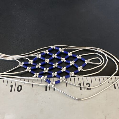 Crisscross Blue Lapis Heishi Necklace | 5 Strand Liquid Sterling Silver | 22" | 15882