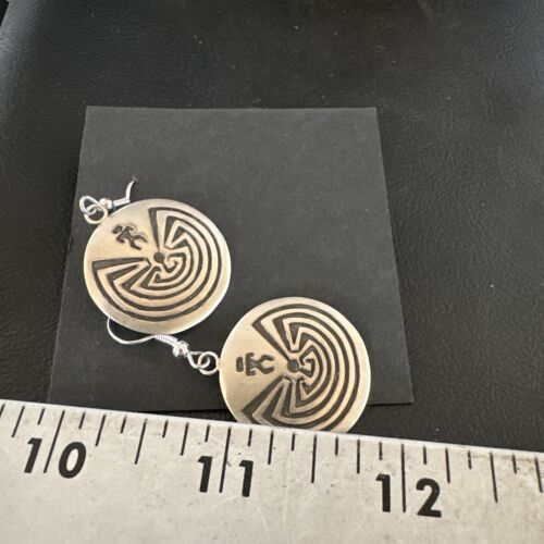 Hopi Man in the Maze Dangle Earrings | Sterling Silver | Authentic Native American Handmade | 16842