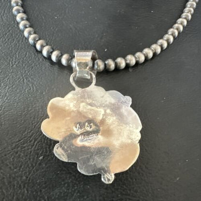 Navajo Orange Spiny Oyster Heart Pendant Necklace | Sterling Silver | Authentic Native American Handmade | 16552