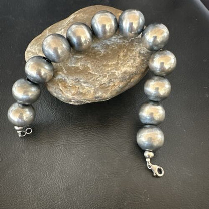 Navajo Pearl Round Beads Bracelet | 18mm | 9" | Sterling Silver | Authentic Native American Handmade | 17161