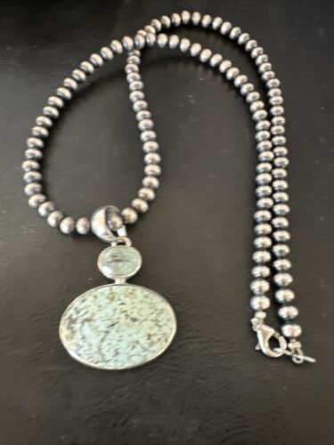 Navajo Dry Creek Turquoise Topaz Pendant Necklace | Sterling Silver | Authentic Native American Handmade | 16438