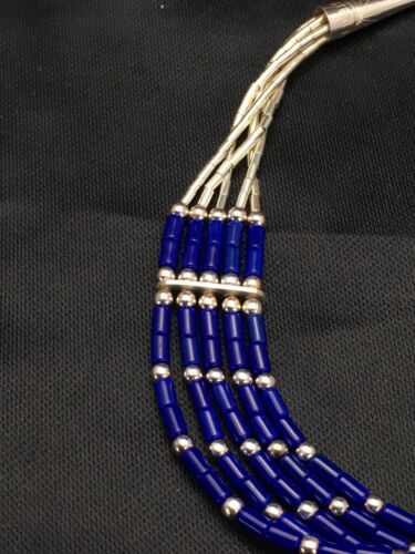 Navajo Lapis Heishi Bracelet | Sterling Liquid Silver | 5-Strand | 7" | Authentic Native American Handmade | 2934