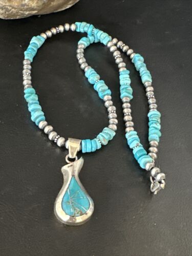 Navajo Kingman Turquoise Pendant Necklace | Sterling Silver | Native American Handmade | 14831