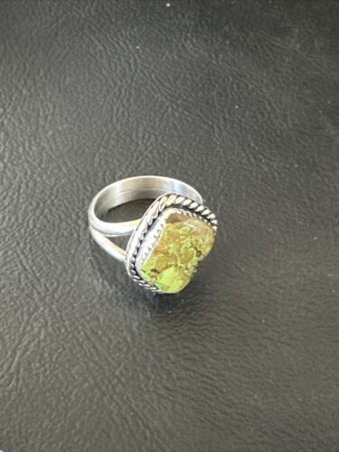 Navajo Green Gaspeite Ring | Sterling Silver | Sz 7 | Authentic Native American Handmade | 16401