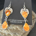 Navajo Orange Spiny Oyster Dangle Earrings | Sterling Silver | 1.5" | Authentic Native American Handmade | 16565