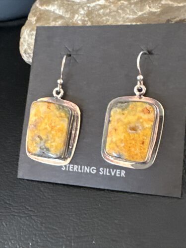 Navajo Bumblebee Jasper Earrings | Sterling Silver | Authentic Native American Handmade | 15839