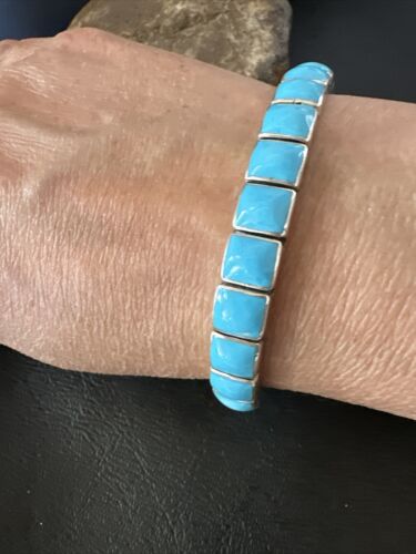 Navajo Sleeping Beauty Kingman Turquoise Cuff Bracelet | Sterling Silver | Authentic Native American Handmade | 16898
