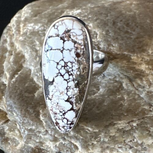 Navajo Wild Horse Turquoise Ring | Sterling Silver | Sz 8 Adjustable | Authentic Native American Handmade | 15554