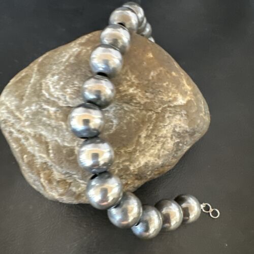 Navajo Pearl Round Beads Bracelet | 14mm | 8" | Sterling Silver | Authentic Native American Handmade | 17166