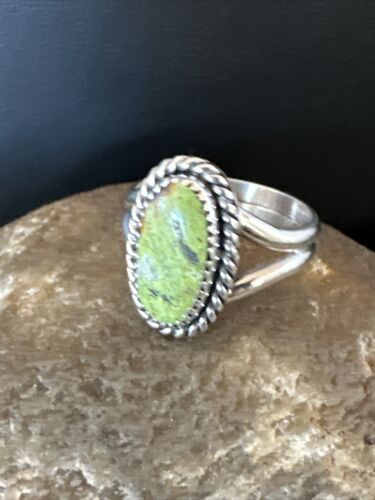 Navajo Green Gaspeite Ring | Sterling Silver | Sz 8 | Authentic Native American Handmade | 16399