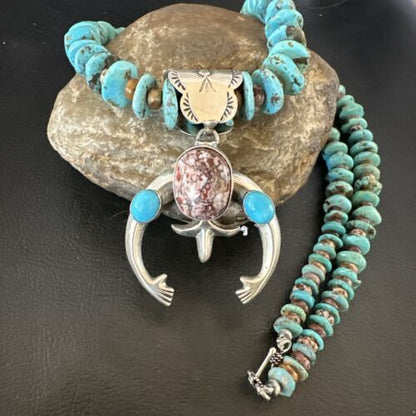 Navajo Sterling Silver Turquoise Wild Horse Naja Necklace Pendant | Authentic Native American Handmade | 16812