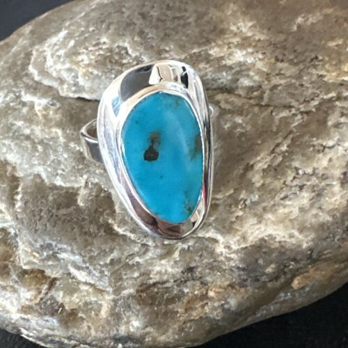 Navajo Blue Kingman Turquoise Ring | Sterling Silver | Sz 8 | Authentic Native American Handmade | 16589