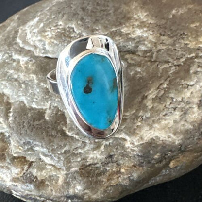 Navajo Blue Kingman Turquoise Ring | Sterling Silver | Sz 8 | Authentic Native American Handmade | 16589
