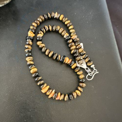 Navajo Tigers Eye Coral Necklace | Sterling Silver | 18" | Authentic Native American Handmade | 13312