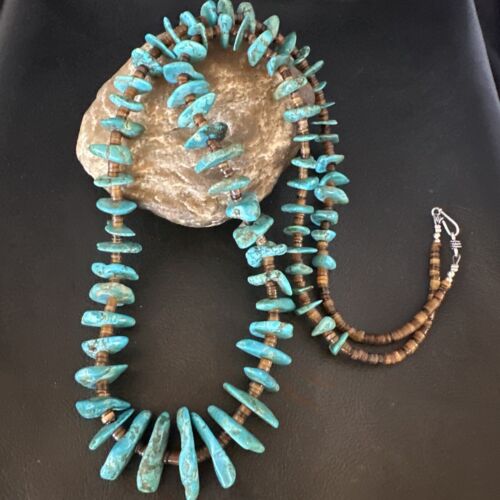 Blue Kingman Nugget Turquoise Necklace | Navajo Sterling Silver | Authentic Native American | 36" | 15285 Graduated