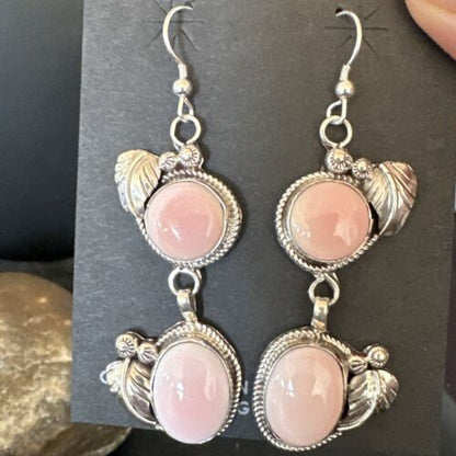 Navajo Pink Conch Shell Dangle Earrings | Sterling Silver | Authentic Native American Handmade | 17213