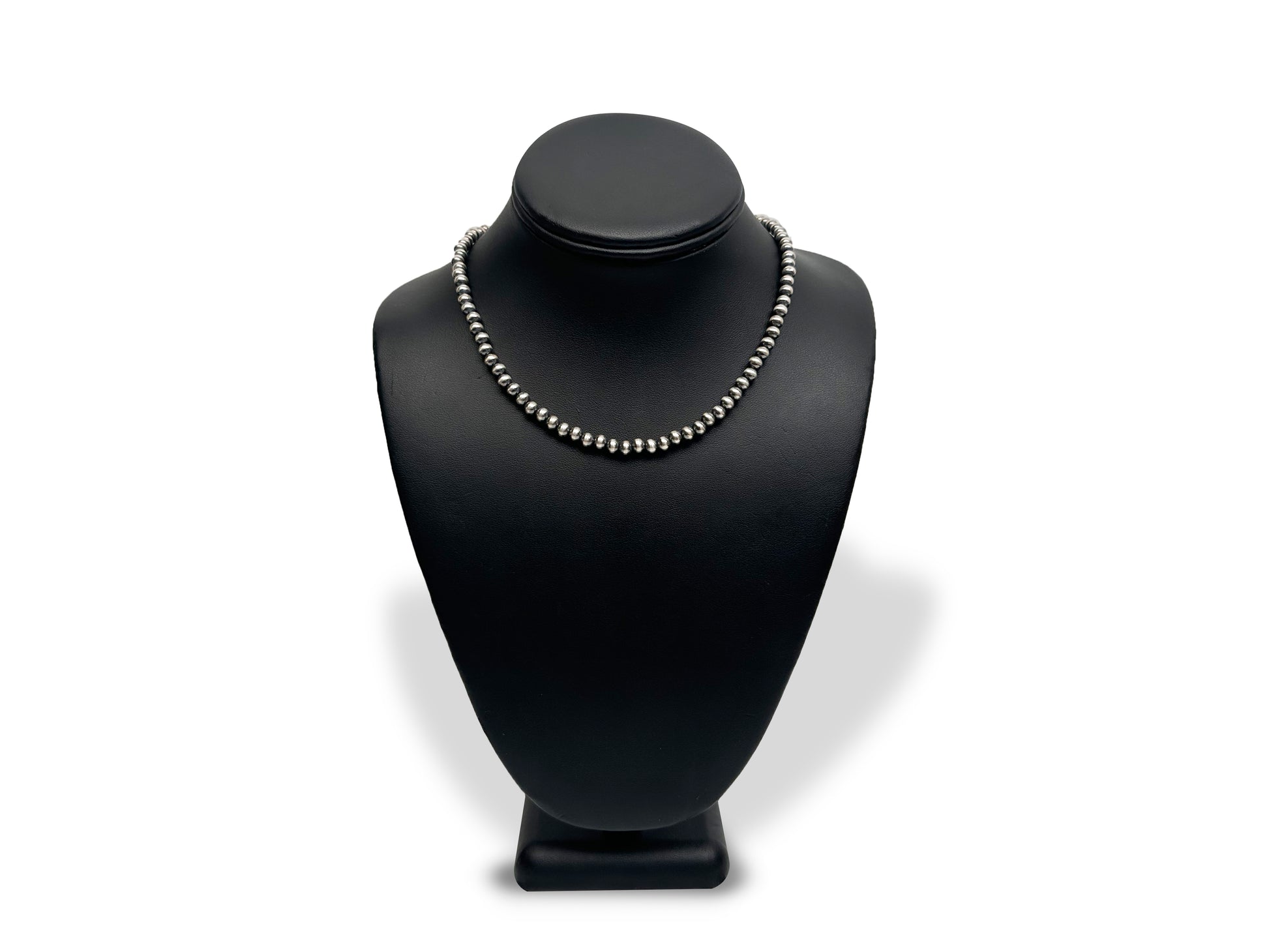 4mm Sterling Silver Navajo Pearls | Authentic Native American Handmade Necklace | Length 14"-96" - Masha USA