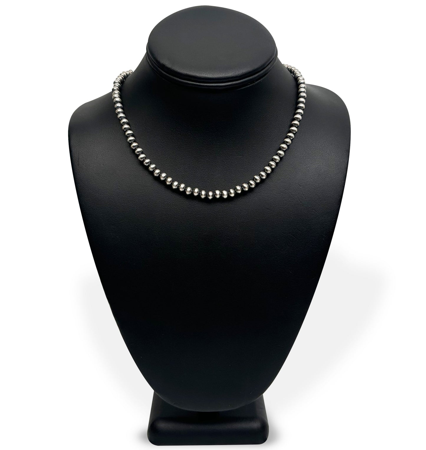 4mm Sterling Silver Navajo Pearls | Authentic Native American Handmade Necklace | Length 14"-96" - Masha USA