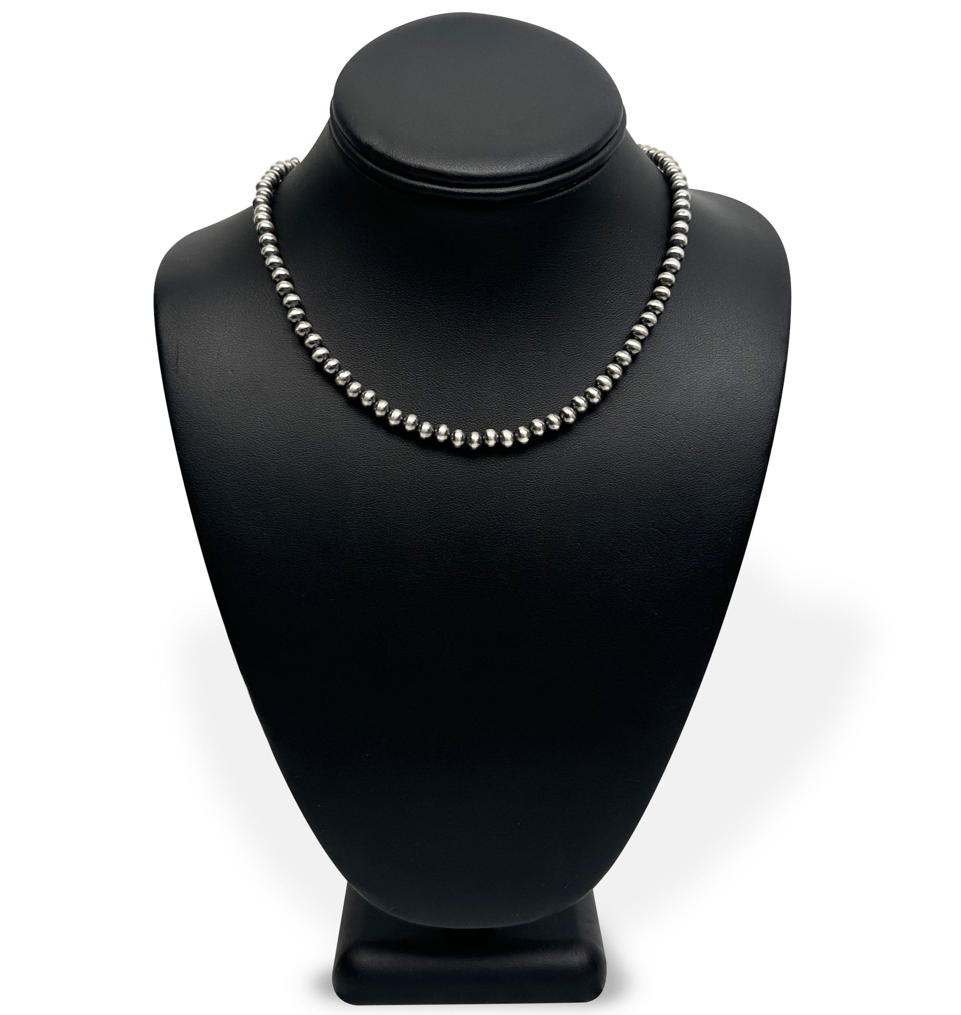 4mm Sterling Silver Navajo Pearls | Authentic Native American Handmade Necklace | Length 14"-96" - Masha USA