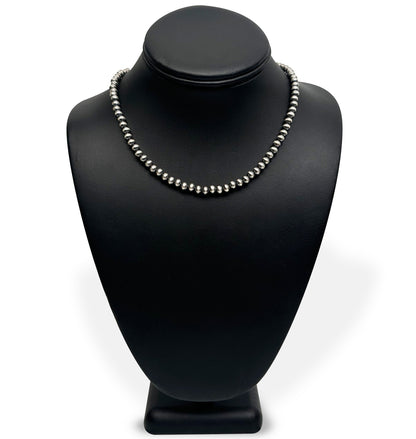 4mm Sterling Silver Navajo Pearls | Authentic Native American Handmade Necklace | Length 14"-96" - Masha USA