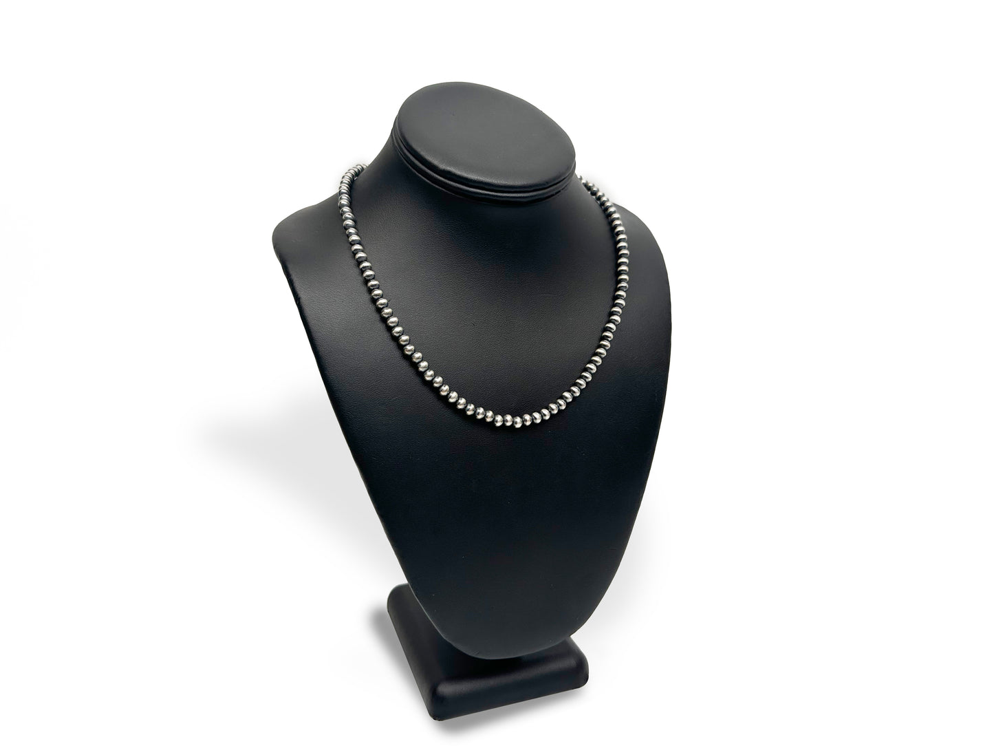 4mm Sterling Silver Navajo Pearls | Authentic Native American Handmade Necklace | Length 14"-96" - Masha USA