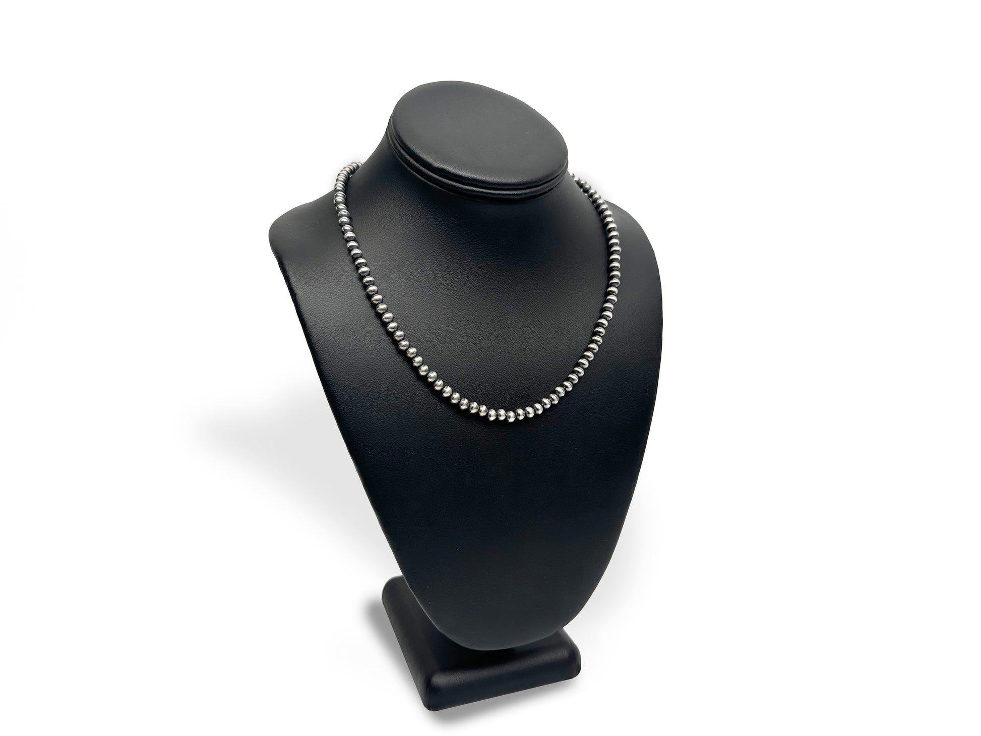 4mm Sterling Silver Navajo Pearls | Authentic Native American Handmade Necklace | Length 14"-96" - Masha USA