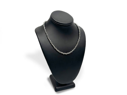 4mm Sterling Silver Navajo Pearls | Authentic Native American Handmade Necklace | Length 14"-96" - Masha USA