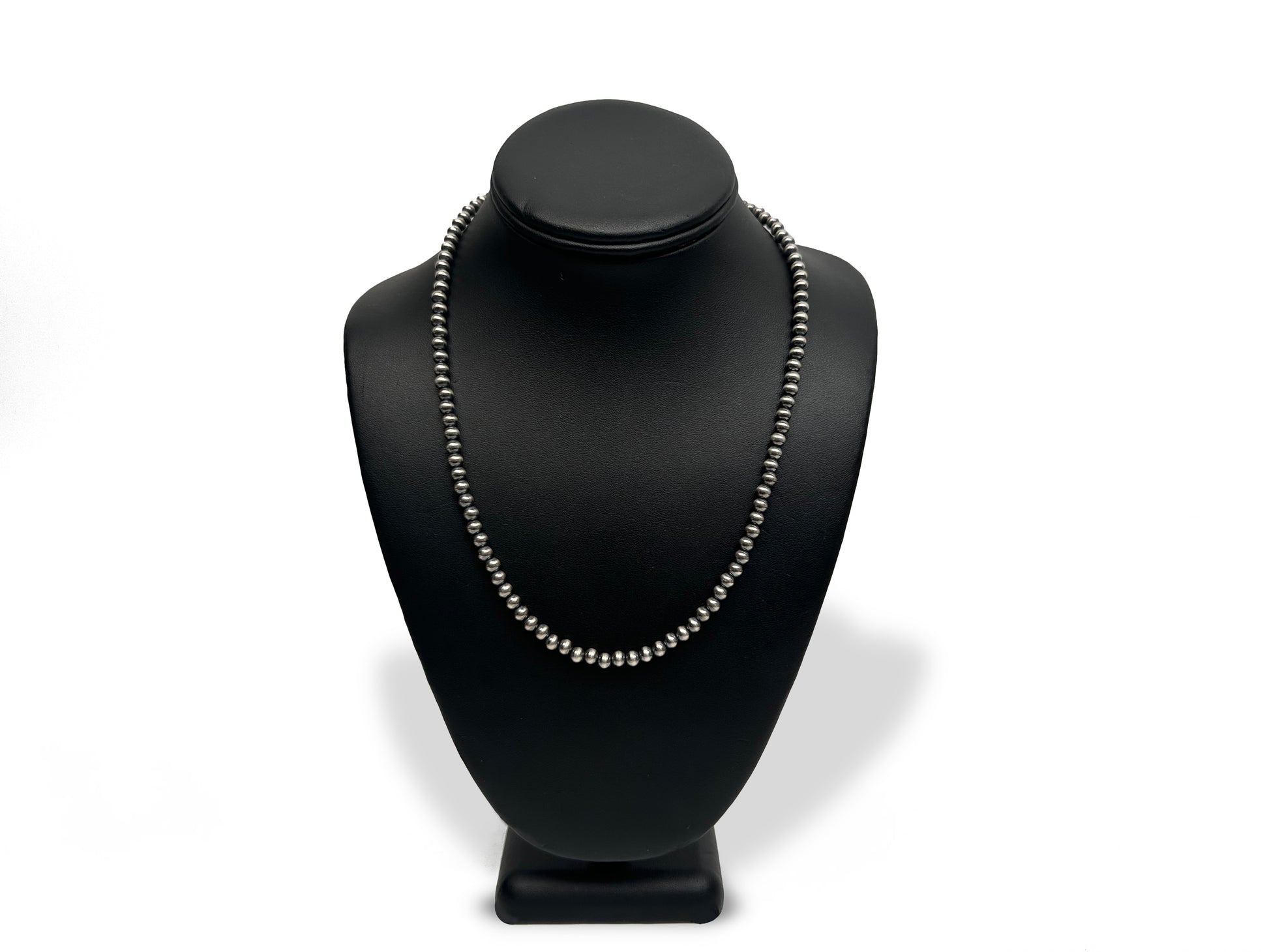 4mm Sterling Silver Navajo Pearls | Authentic Native American Handmade Necklace | Length 14"-96" - Masha USA