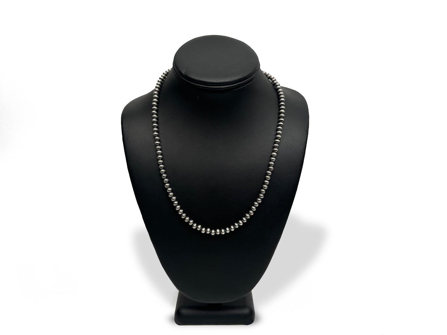 4mm Sterling Silver Navajo Pearls | Authentic Native American Handmade Necklace | Length 14"-96" - Masha USA