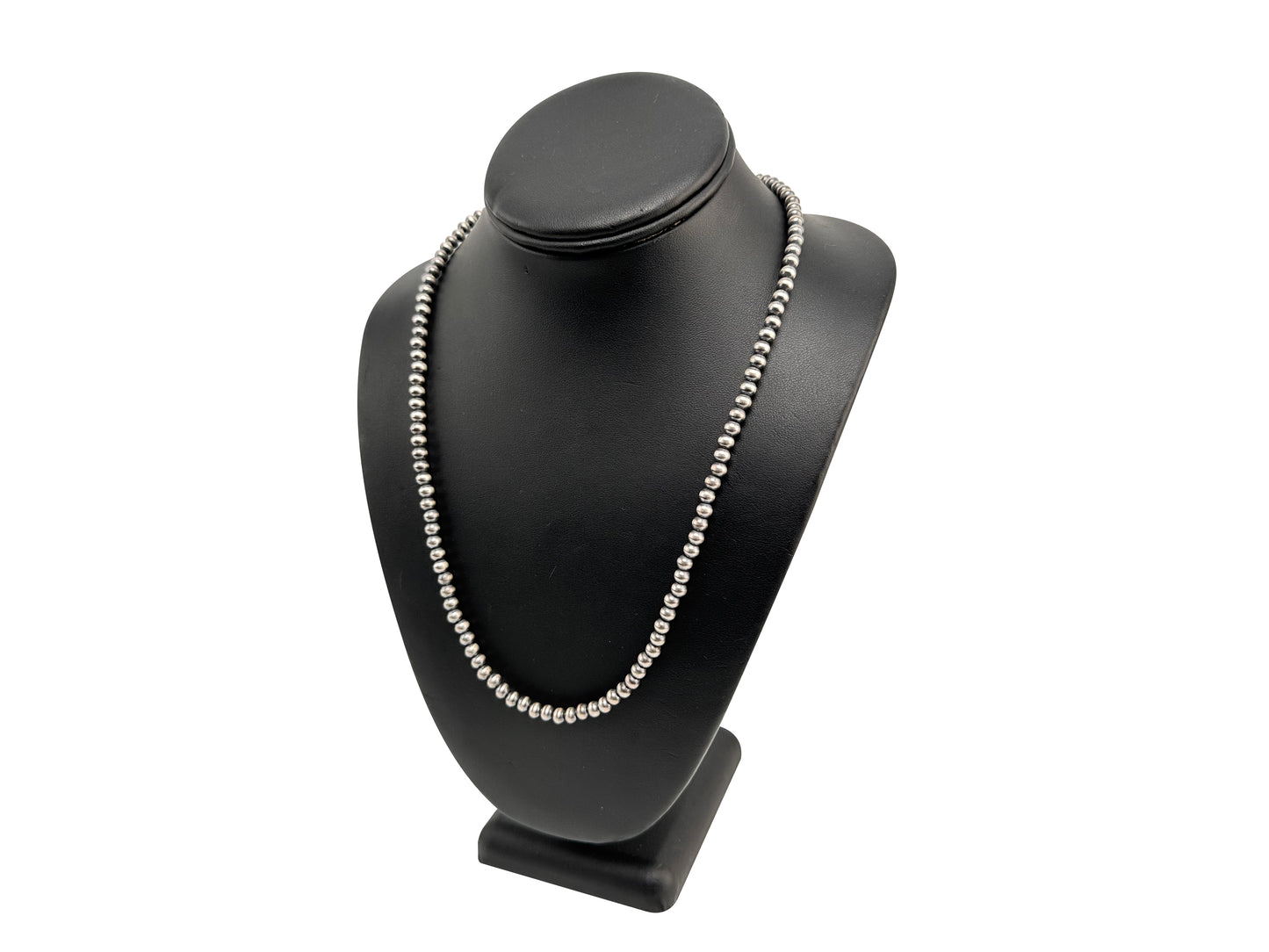 4mm Sterling Silver Navajo Pearls | Authentic Native American Handmade Necklace | Length 14"-96" - Masha USA