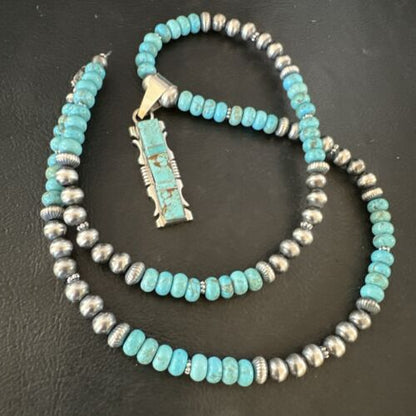 Turquoise #8 Inlay Pendant Necklace | Navajo Sterling Silver | Authentic Native American Handmade | 17072