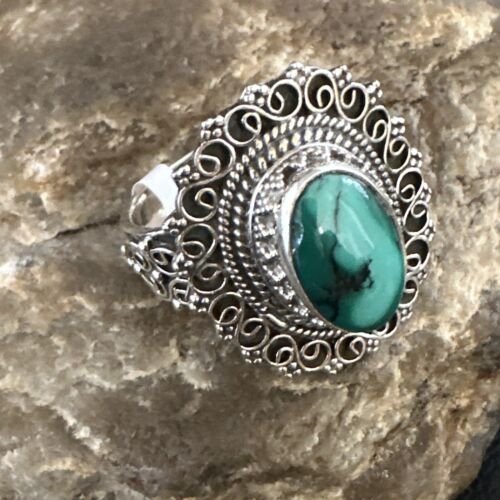 Navajo Green Turquoise Ring | Sterling Silver | Sz 11 | Authentic Native American Handmade | 15507