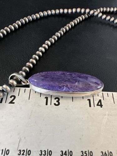Navajo Pearls Purple Sugilite Pendant Necklace | Sterling Silver Beads | Authentic Native American Handmade | 15513