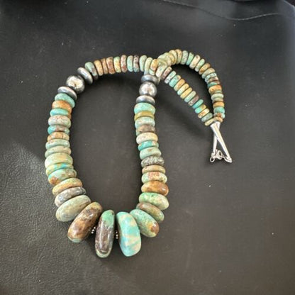 Navajo Green Turquoise Graduated Necklace | Sterling Silver Pearls | Authentic Native American | 21" | 17004