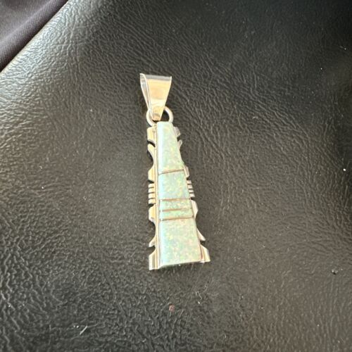 Navajo White Opal Inlay Pendant Necklace | Sterling Silver | Authentic Native American Handmade | 15679