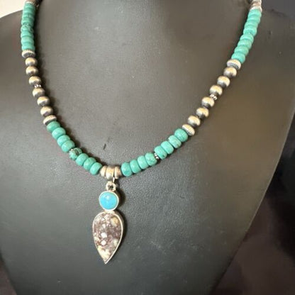 Navajo Wild Horse | Blue Kingman Turquoise Pendant Necklace | Sterling Silver | Native American Handmade | 17573