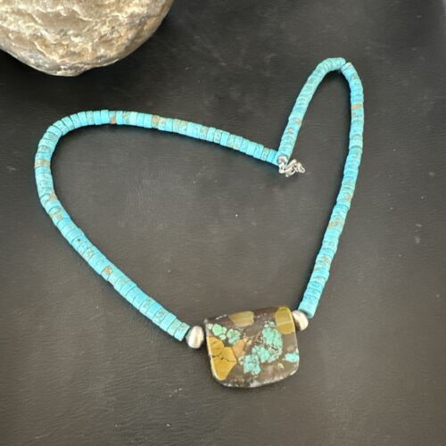 Navajo SpiderWeb Turquoise Heishi Pearls Necklace | Sterling Silver | 20" | Authentic Native American Handmade | 17258