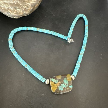 Navajo SpiderWeb Turquoise Heishi Pearls Necklace | Sterling Silver | 20" | Authentic Native American Handmade | 17258