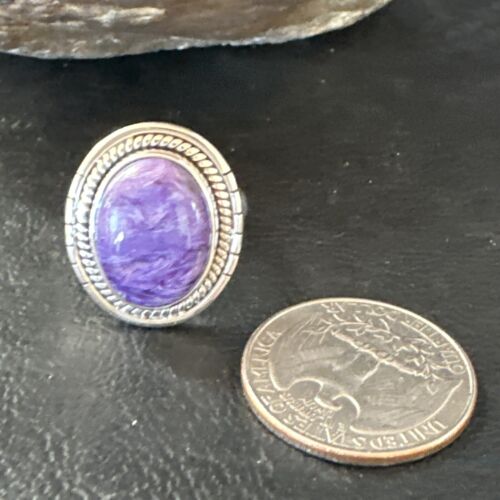 Navajo Purple Charoite Oval Ring | Sterling Silver | Sz 8 | Authentic Native American Handmade | 15541